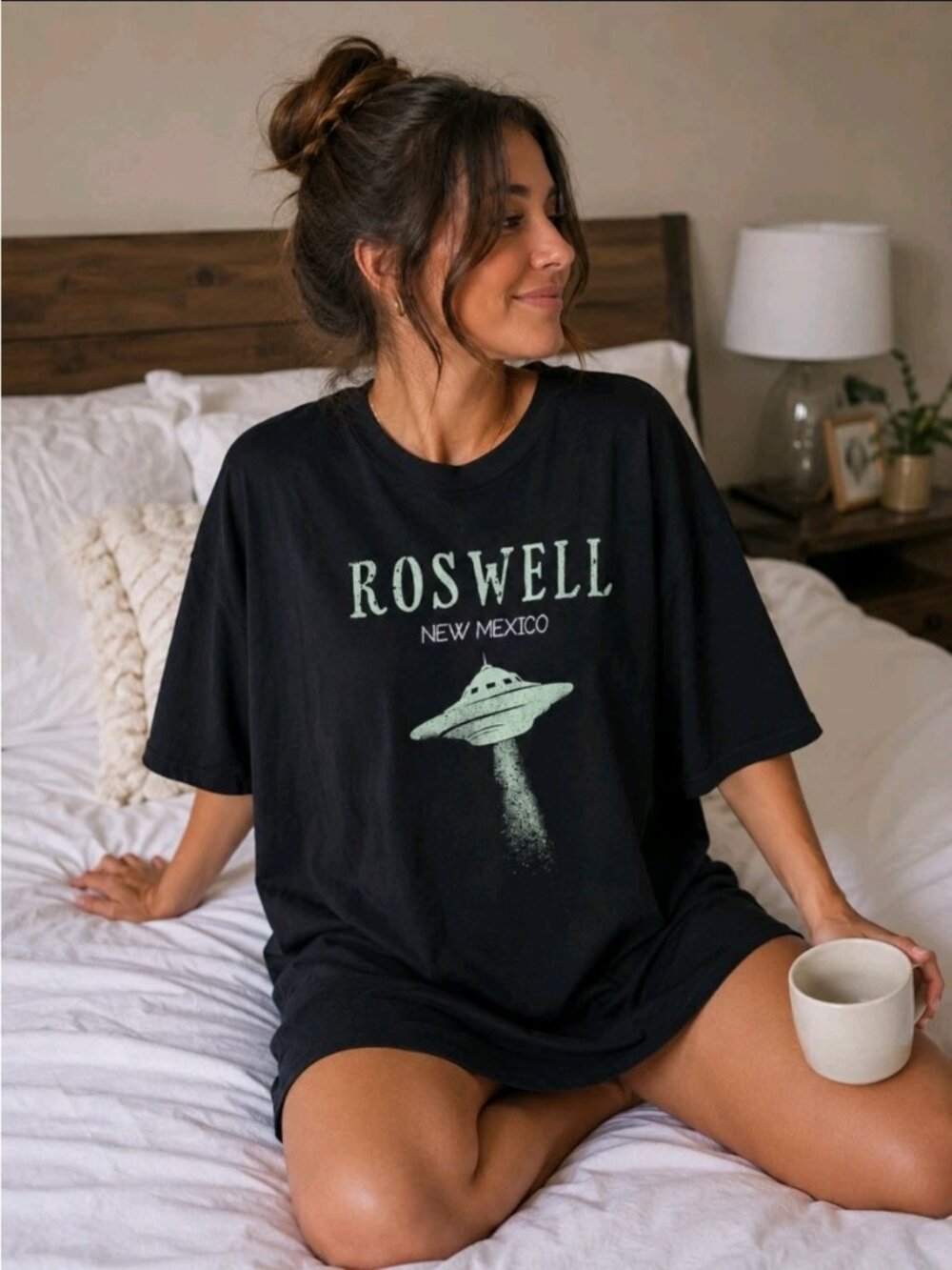 Hyde & EEK! Women's Roswell UFO Oversized Sleep T-Shirt Black